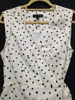Banana Republic White Sleeveless Polka Dot Wrap Camisole Dress